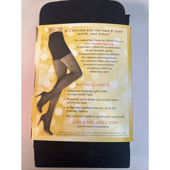 SPANX Star Power Center Stage Nouveau Patterned Shaping Tights Black NWT - Picture 4 of 5